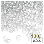 Plastic Beads, Pony Transparent, 6x9mm, 100-pc, Clear