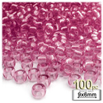 Plastic Beads, Pony Transparent, 6x9mm, 100-pc, Fuchsia