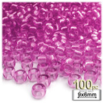 Plastic Beads, Pony Transparent, 6x9mm, 100-pc, Hot Pink