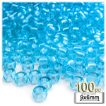 Plastic Beads, Pony Transparent, 6x9mm, 100-pc, Light Blue