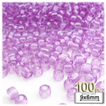 Plastic Beads, Pony Transparent, 6x9mm, 100-pc, Lavender Purple