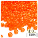 Plastic Beads, Pony Transparent, 6x9mm, 100-pc, Orange