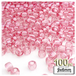 Plastic Beads, Pony Transparent, 6x9mm, 100-pc, Pink