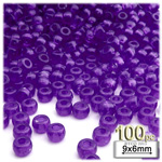 Plastic Beads, Pony Transparent, 6x9mm, 100-pc, Dark Purple