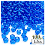 Plastic Beads, Pony Transparent, 6x9mm, 100-pc, Royal Blue