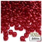 Plastic Beads, Pony Transparent, 6x9mm, 100-pc, Raspberry Red