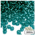 Plastic Beads, Pony Transparent, 6x9mm, 100-pc, Teal