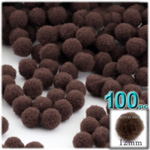 Pom Poms, solid Color, 0.5-inch (12mm), 100-pc, Coffee Brown