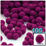 Acrylic Pom Poms, solid Color, 0.5-inch (12mm), 100-pc, Fuchsia