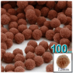 Pom Poms, solid Color, 0.5-inch (12mm), 100-pc, Light Brown