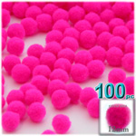 Acrylic Pom Poms, solid Color, 0.5-inch (12mm), 100-pc, Neon Pink