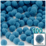 Pom Poms, solid Color, 0.5-inch (12mm), 100-pc, Ocean Blue