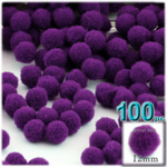 Acrylic Pom Poms, solid Color, 0.5-inch (12mm), 100-pc, Purple