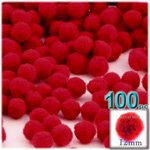 Acrylic Pom Poms, solid Color, 0.5-inch (12mm), 100-pc, Red