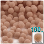 Acrylic Pom Poms, solid Color, 0.5-inch (12mm), 100-pc, Tan