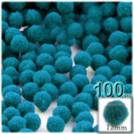 Pom Poms, solid Color, 0.5-inch (12mm), 100-pc, Turquoise Blue