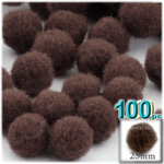 Pom Poms, solid Color, 1.0-inch (25mm), 100-pc, Coffee Brown