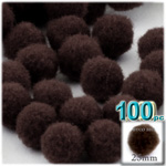 Pom Poms, solid Color, 1.0-inch (25mm), 100-pc, Dark Brown