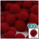 Acrylic Pom Poms, solid Color, 1.0-inch (25mm), 100-pc, Dark Red