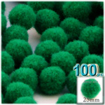 Pom Poms, solid Color, 1.0-inch (25mm), 100-pc, Emerald Green