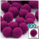 Acrylic Pom Poms, solid Color, 1.0-inch (25mm), 100-pc, Fuchsia