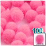 Acrylic Pom Poms, solid Color, 1.0-inch (25mm), 100-pc, Hot Pink