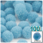 Pom Poms, solid Color, 1.0-inch (25mm), 100-pc, Light Blue