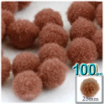 Pom Poms, solid Color, 1.0-inch (25mm), 100-pc, Light Brown