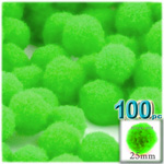 Pom Poms, solid Color, 1.0-inch (25mm), 100-pc, Neon Green