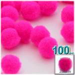 Acrylic Pom Poms, solid Color, 1.0-inch (25mm), 100-pc, Neon Pink