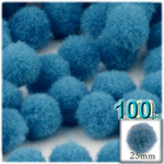 Pom Poms, solid Color, 1.0-inch (25mm), 100-pc, Ocean Blue