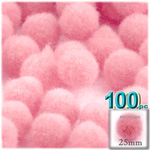 Acrylic Pom Poms, solid Color, 1.0-inch (25mm), 100-pc, Pink