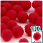 Acrylic Pom Poms, solid Color, 1.0-inch (25mm), 100-pc, Red