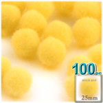 Pom Poms, solid Color, 1.0-inch (25mm), 100-pc, Sun Yellow