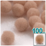 Acrylic Pom Poms, solid Color, 1.0-inch (25mm), 100-pc, Tan
