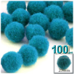 Pom Poms, solid Color, 1.0-inch (25mm), 100-pc, Turquoise Blue