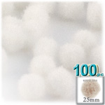 Acrylic Pom Poms, solid Color, 1.0-inch (25mm), 100-pc, White