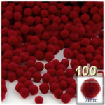 Acrylic Pom Poms, solid Color, 1.0-inch (7mm), 100-pc, Dark Red