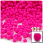 Acrylic Pom Poms, solid Color, 1.0-inch (7mm), 100-pc, Neon Pink