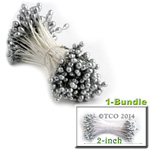 Pearl Stamen, Pistil Double End, 3mm, 1-Bundle, Metallic Silver Pearl Stamen, Pistil Double End, 3mm, 1-Bundle, Metallic Silver