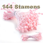 Pearlaized Floral Stamen, Vintage Solid, 144-pc, White, Pink
