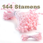 Pearlaized Floral Stamen, Vintage Solid, 144-pc, White, Pink
