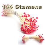 Pearl Stamen, Vintage two-tone, 144-pc, White Stem, White Red Pearl Stamen, Vintage two-tone, 144-pc, White Stem, White Red
