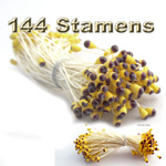 Pearl Stamen, Vintage two-tone, 144-pc, White Stem, Yellow Brown
